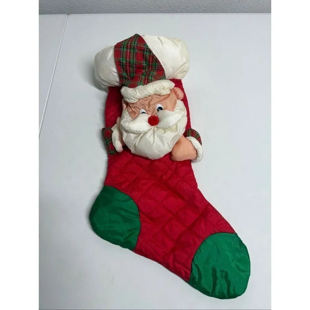 Vintage Nylon Parachute Puffy Santa Claus  Christmas Stocking